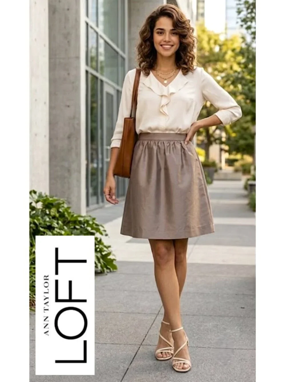 ANN TAYLOR - 100% silk The Loft, Gray/silver - Picture 1 of 9